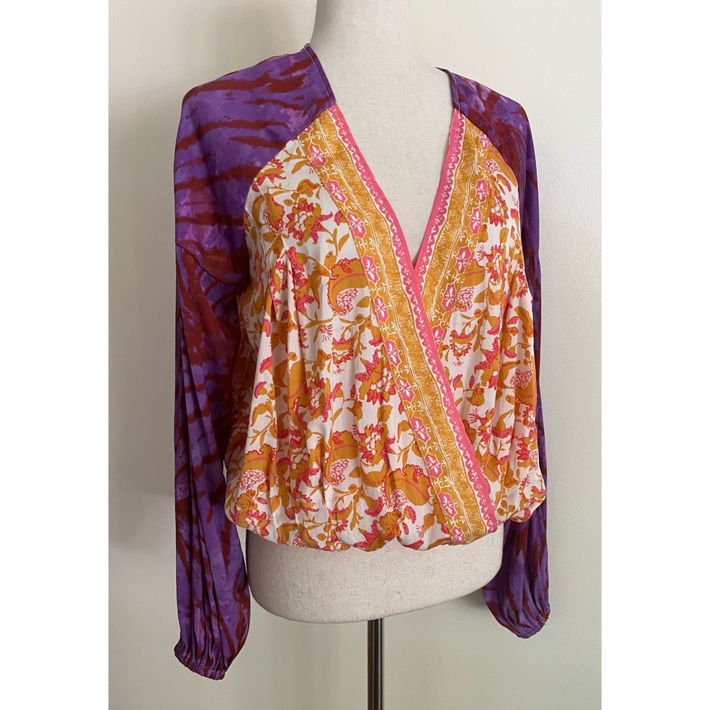 Free People Cruisin Together Top Orange Wild Berry Long Sleeve Boho Hippie S